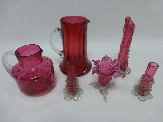 Collection of six items of cranberry gla