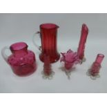 Collection of six items of cranberry gla