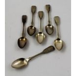 HENRY HOLLAND A SET OF SIX VICTORIAN SILVER FIDDLE PATTERN TEASPOONS, later monogrammed, London