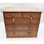 A 19TH CENTURY MAHOGANY CROSSBANDED OAK CHEST of two short over three long graduated drawers, with