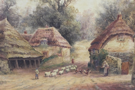 FELIX HILAIRE BUHOT A possibly Kent village scene with shepherd - Image 6 of 9