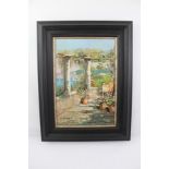 20TH CENTURY CONTINENTAL SCHOOL A summer coastal terrace, an Oil on canvas, indistinctly signed,