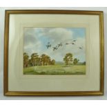 ROBERT W. MILLIKEN (1920-) "Partridge in Flight" Watercolour painting, signed, 27cm x 36cm, in