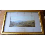 J.J. HILL "Turf Stacking, North Wales" Watercolour, signed, 21cm x 44cm in gilt frame with inscribed