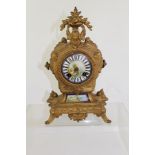 A LATE 19TH CENTURY FRENCH GOLD PAINTED CAST SPELTER MANTEL CLOCK, having 8-day mechanism Japy