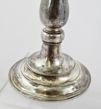 GUILD OF HANDICRAFT A PAIR OF WROUGHT SILVER TWO-BRANCH CANDELABRUM, each with a central fixed flame - Image 3 of 6