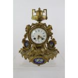 A LATE 19TH CENTURY FRENCH GOLD PAINTED CAST SPELTER MANTEL CLOCK, having 8-day mechanism Japy