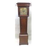 AN EARLY 19TH CENTURY OAK THIRTY HOUR LONGCASE CLOCK having square hood with columns flanking a