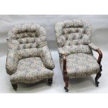 A LATE VICTORIAN BUTTON BACK EASY CHAIR having turned fore supports, machine tapestry upholstery,