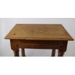 A 17TH CENTURY DESIGN YEW WOOD JOINT STOOL with moulded frieze, raised on ring turned column