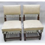 A PAIR OF LATE 17TH CENTURY HIGH BACK STOOL DESIGN CHAIRS, having upholstered seats and backs,