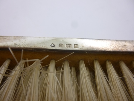 ALBERT CARTER A GENTLEMAN'S SILVER BRUSH SET having engine turned backs and monogrammed, - Image 3 of 3