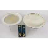 TWO SILVER SALVERS, one inscribed "Charles Corney 1974", and the other for "Charles & Diana