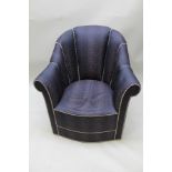 A PAIR OF ART DECO DESIGN SHELL BACK FORM ARMCHAIRS, with studded faux snakeskin effect upholstery