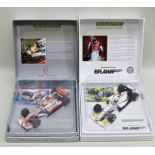 TWO SCALEXTRIC RACING CARS, Lewis Hamilton's McLaren Mercedes with Vodafone livery and Jensen