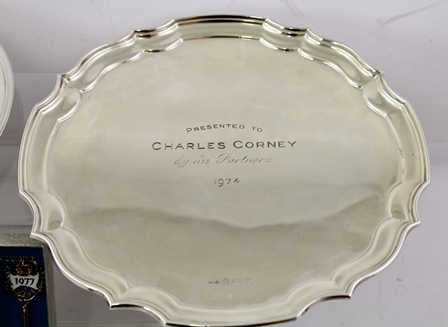 TWO SILVER SALVERS, one inscribed "Charles Corney 1974", and the other for "Charles & Diana - Image 3 of 8