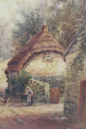 FELIX HILAIRE BUHOT A possibly Kent village scene with shepherd - Image 7 of 9