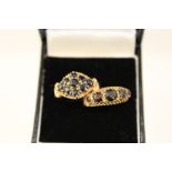 TWO 9CT GOLD DRESS RINGS one set with garnets and the other nine sapphires, sizes K1/2 and size O