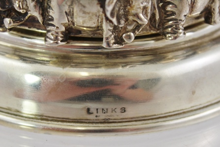A "LINKS OF LONDON" SILVER BASED STORM LANTERN DESIGN CANDLE HOLDER with band of elephant decoration - Image 3 of 4