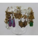 TEN PAIRS OF GILT METAL 1920's/30's DROP EARRINGS, to include crystal, Pekin glass, amethyst