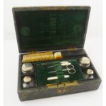 A VICTORIAN EPNS, MOTHER-OF-PEARL AND LEAD CRYSTAL MANICURE/VANITY CASE AND ACCESSORIES, to