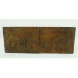 A PAIR OF BRONZE PLAQUES, relief cast with Tyrolean tavern scenes, 14.5cm x 19.5cm