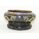 A LATE 19TH/EARLY 20TH CENTURY CHINESE CLOISONNE LOW LOBED LOZENGE SHAPED BOWL, decorated with