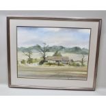 DAVID RUST A late 20th century study of a Gloucestershire farmstead, a Watercolour, titled with