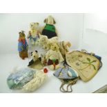 A "HARRINGTONS" WHITE TERRIER SOFT TOY, a velveteen RABBIT, and other TEDDY BEARS etc.