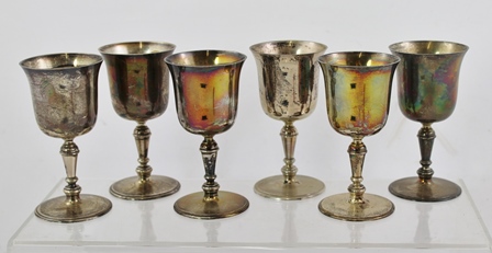 C. J. VANDER LTD. A SET OF SIX SILVER GOBLETS, each having inverted bell shape bowl, display