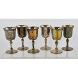 C. J. VANDER LTD. A SET OF SIX SILVER GOBLETS, each having inverted bell shape bowl, display