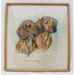 MAJORIE COX A portrait study of dachshunds, a Pastel, signed and dated 1972, 45cm x 52.5cm in glazed