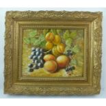 A. WILSON (20th century) Still life with fruit, grapes, peaches and plums, Oil painting on board,