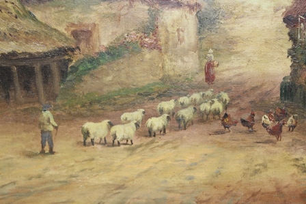 FELIX HILAIRE BUHOT A possibly Kent village scene with shepherd - Image 4 of 9