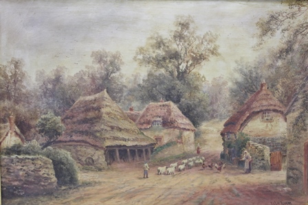 FELIX HILAIRE BUHOT A possibly Kent village scene with shepherd - Image 2 of 9