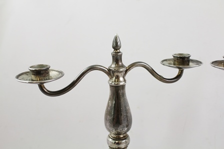 GUILD OF HANDICRAFT A PAIR OF WROUGHT SILVER TWO-BRANCH CANDELABRUM, each with a central fixed flame - Image 4 of 6