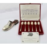 BLANCKENSEE & SONS An ornamental silver mule slipper with mahogany sole and heel, Birmingham 1909