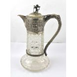 PROBABLY CHARLES BOYNTON & SONS A EDWARDIAN SILVER MOUNTED CUT LEAD CRYSTAL CLARET JUG, having