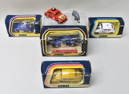 CORGI DIE-CAST VEHICLES including; no.383 Volkswagen 1200, no.373 police VW Beetle, no.400 VW 1300