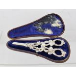 RICHARD MARTIN & EBENEZER HALL A PAIR OF VICTORIAN SILVER GRAPE SCISSORS, having cast fruiting