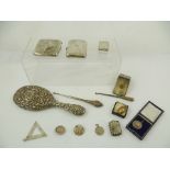 ASSORTED ITEMS OF HALLMARKED SILVER includes; a vesta, cigarette cases, Masonic pendant, fobs,