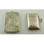 DEAKIN & FRANCIS TWO SILVER VESTA CASES, both with tooled floral scroll engraving, one period