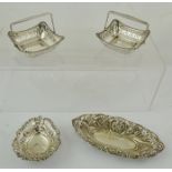 MARPLES & CO A PAIR OF FANCY SQUARE SILVER BONBON BASKETS each having pressed bead rim and fretted