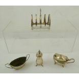 EDWARD VINER A SILVER FOUR-SLICE WIRE TOAST RACK, Sheffield 1950, and THREE OTHER MISCELLANEOUS