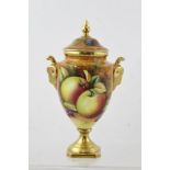 JOSEPH MOTTRAM A COALPORT BONE CHINA VASE AND COVER, painted with apples and cherries, having gilt