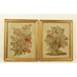 A PAIR OF VICTORIAN PETIT-POINT PANELS "Flowers", one with an urn, 29cm x 23cm