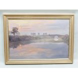 NANCY BAILEY 'Early one Morning', sunrise river scene with arch bridge, oil on canvas, signed in