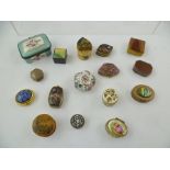 A MISCELLANY OF BASE METAL CLOISONNE AND OTHER PATCH AND PILL BOXES including one French