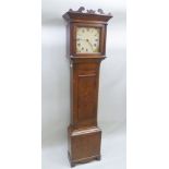 **** **HEAD A 19TH CENTURY OAK 30-HOUR LONGCASE CLOCK, the hood with later pediment and inlay