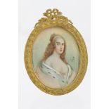 POUR A miniature portrait study, half length, of a lady with long hair wrapped in ermine,